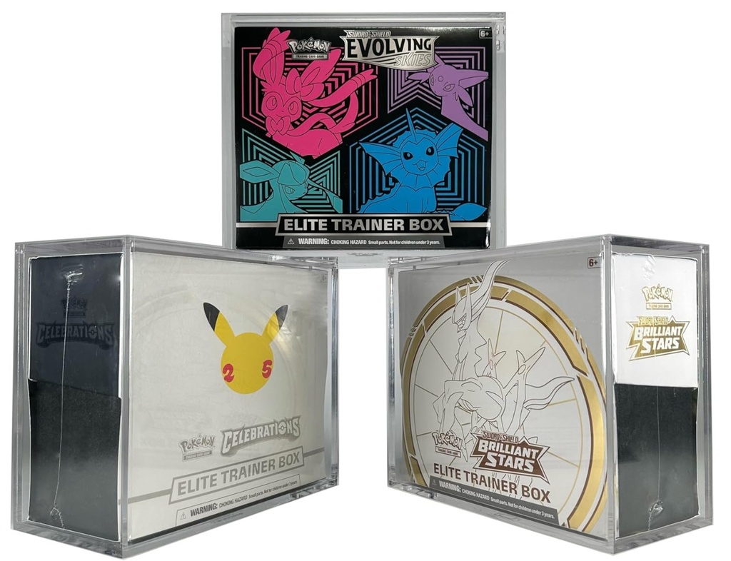 TCGHalo - Estuche acrílico ETB (3 unidades) – Caja transparente de carga superior magnética deslizante segura – Caja de entrenador Elite acrílico transparente – Estuche de exhibición Pokemon ETB de