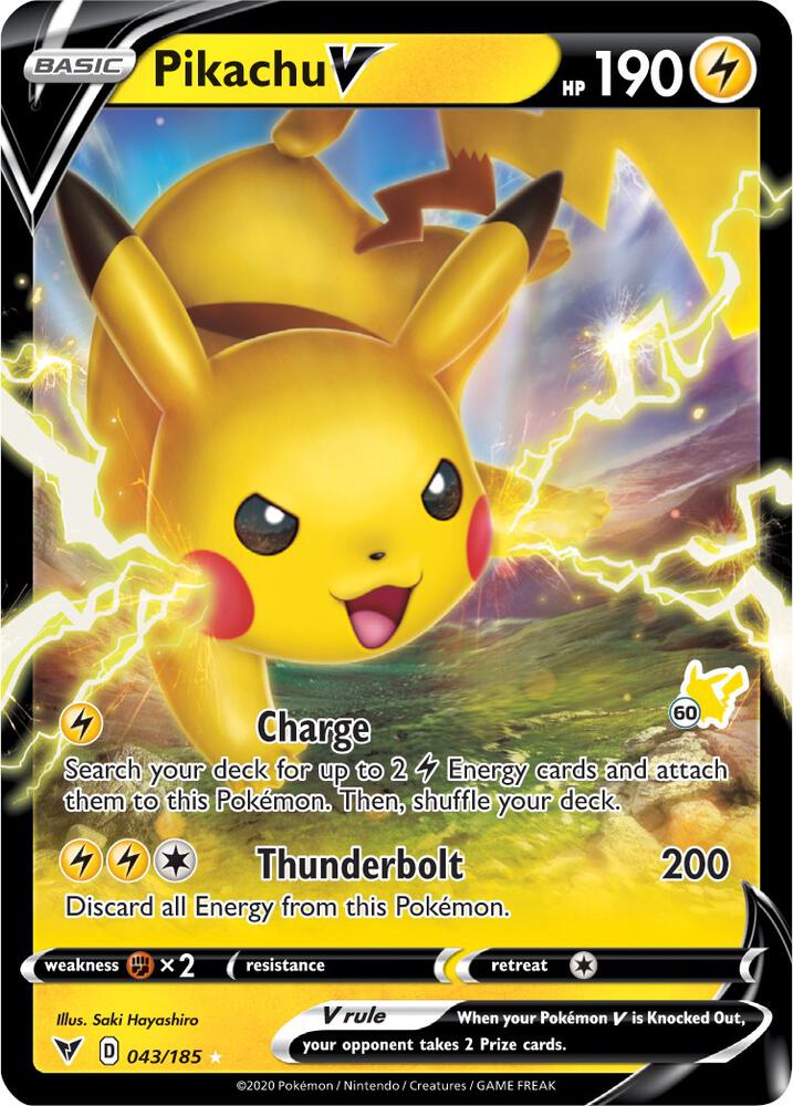 Pikachu V - 043/185 (#60 Pikachu Stamped) - Battle Academy 2022 (BA22)