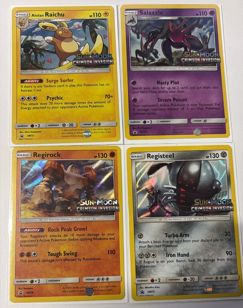 Alolan Raichu,Salazzle,Regirock,Registeel  - SM72,73,74,75 (Prerelease) - SM Promos (SMP)