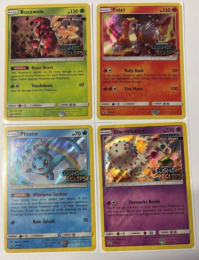 Buzzwole,Entei,Phione,Blacephalon - SM218,219,220,221 (Prerelease) - SM Promos (SMP)