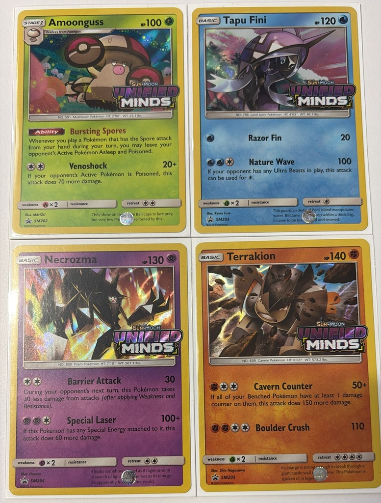 Amoonguss,Tapu Fini,Necrozma,Terrakion - SM202,203,204,205 (Prerelease) - SM Promos (SMP)