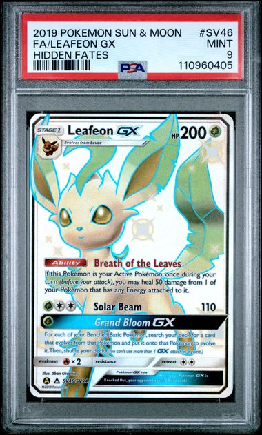 2019 POKEMON SUN & MOON HIDDEN FATES #SV46 FA/LEAFEON GX HIDDEN FATES PSA9