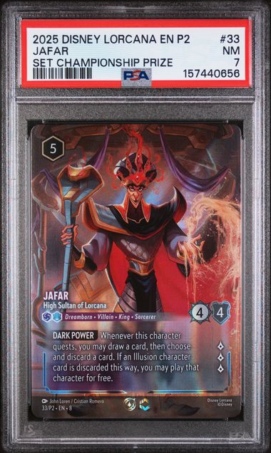 2025 DISNEY LORCANA EN P2-PROMO #33 JAFAR SET CHAMPIONSHIP PRIZE PSA7