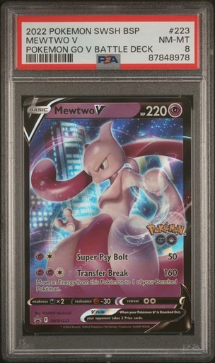 2022 POKEMON SWSH BLACK STAR PROMO #223 MEWTWO V POKEMON GO V BATTLE DECK PSA8