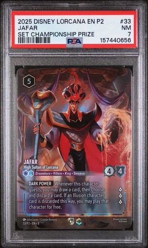 2025 DISNEY LORCANA EN P2-PROMO #33 JAFAR SET CHAMPIONSHIP PRIZE PSA7